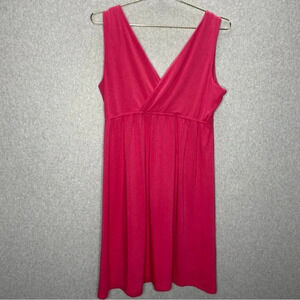 Garnet Hill Baby Doll Empire Waist V Neck Surplice Pink Jersey Knit Dress